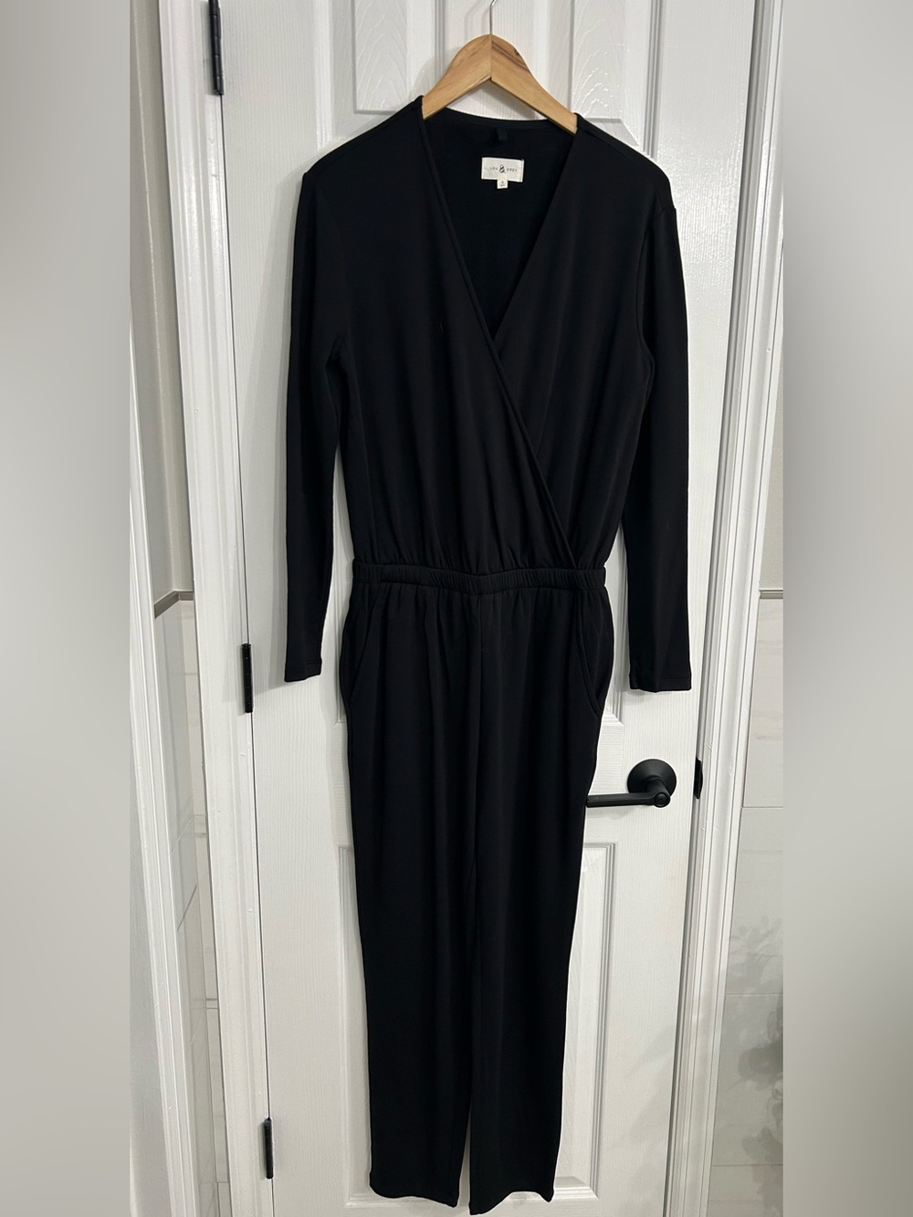 Lou & Grey Black Long Sleeve Wrap Jumpsuit - Women